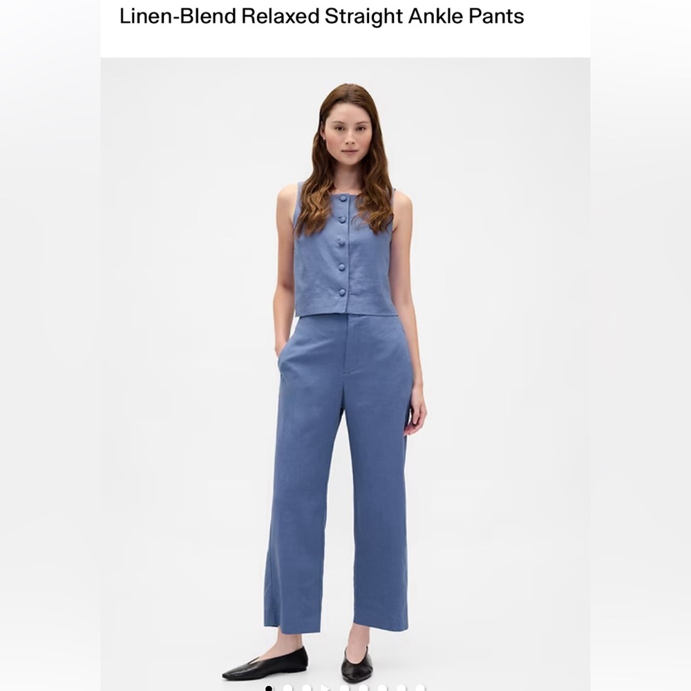 GAP Linen-Blend Relaxed Straight Ankle Pants - Blue